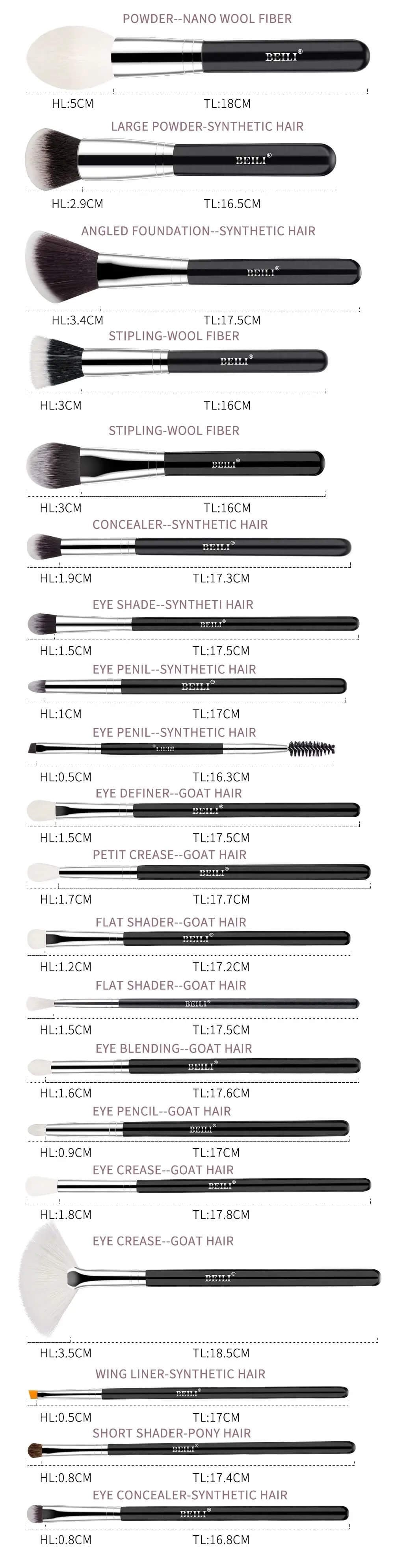 Set 20 pensule Beili Black