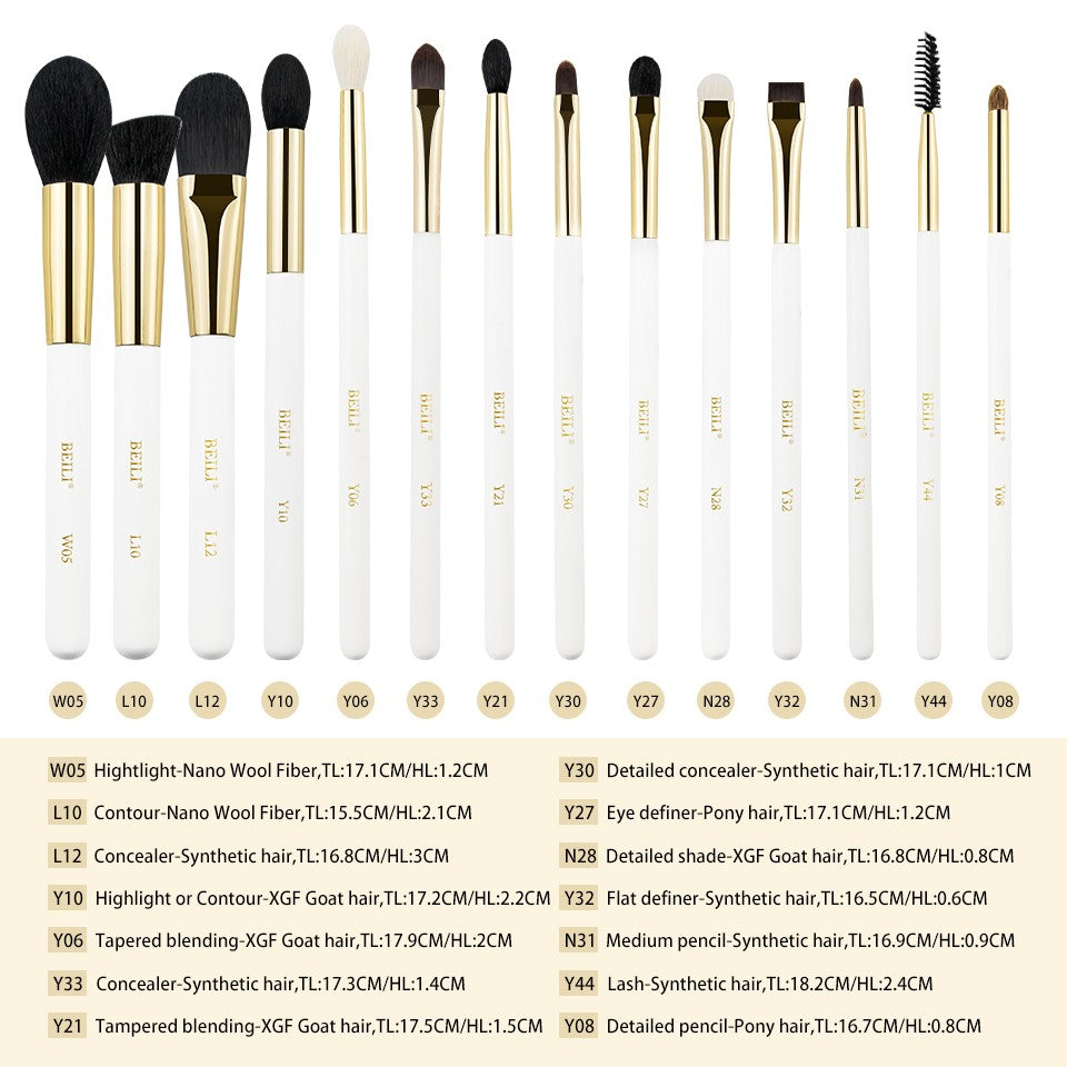 Set 14 pensule make-up Beili White Gold