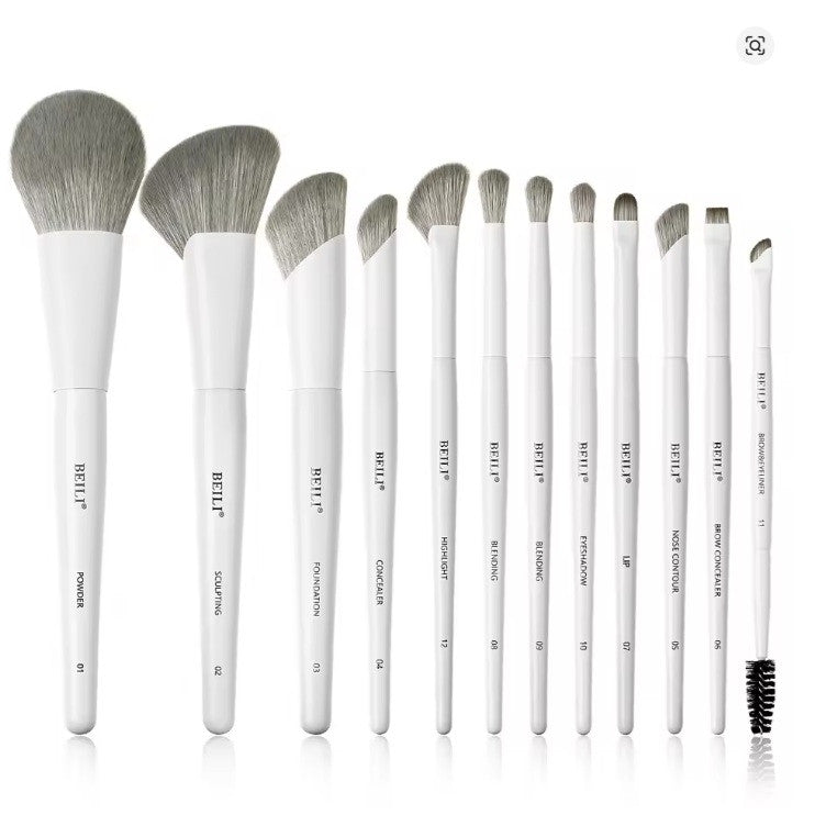 Set 12 pensule make-up Beili White + Suport Cilindric