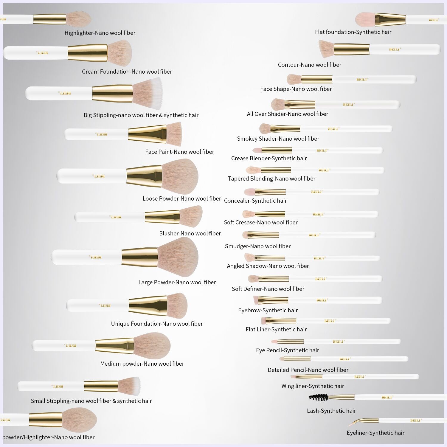 Set 30 pensule make-up Beili White Complete Vegan
