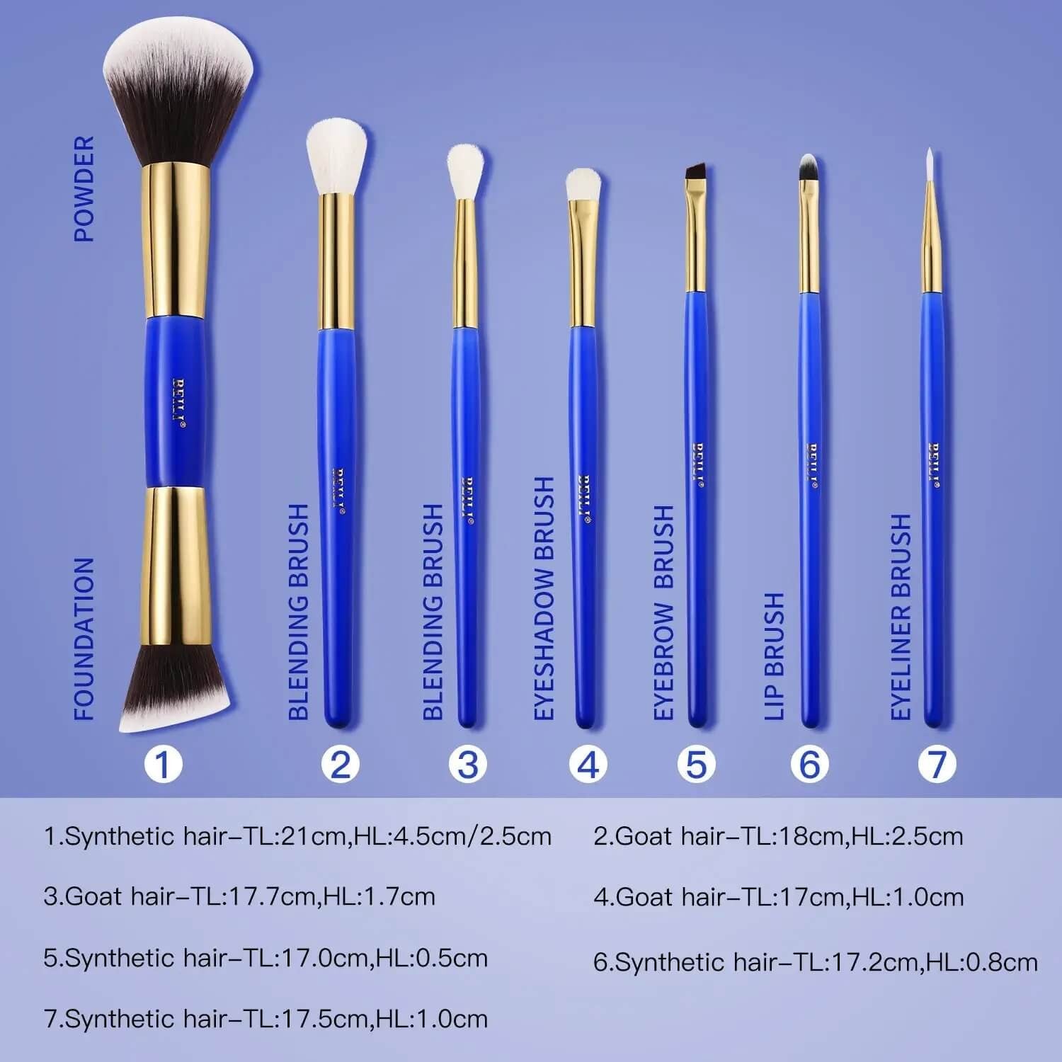 Set pensule Make-up Beili Blue 7