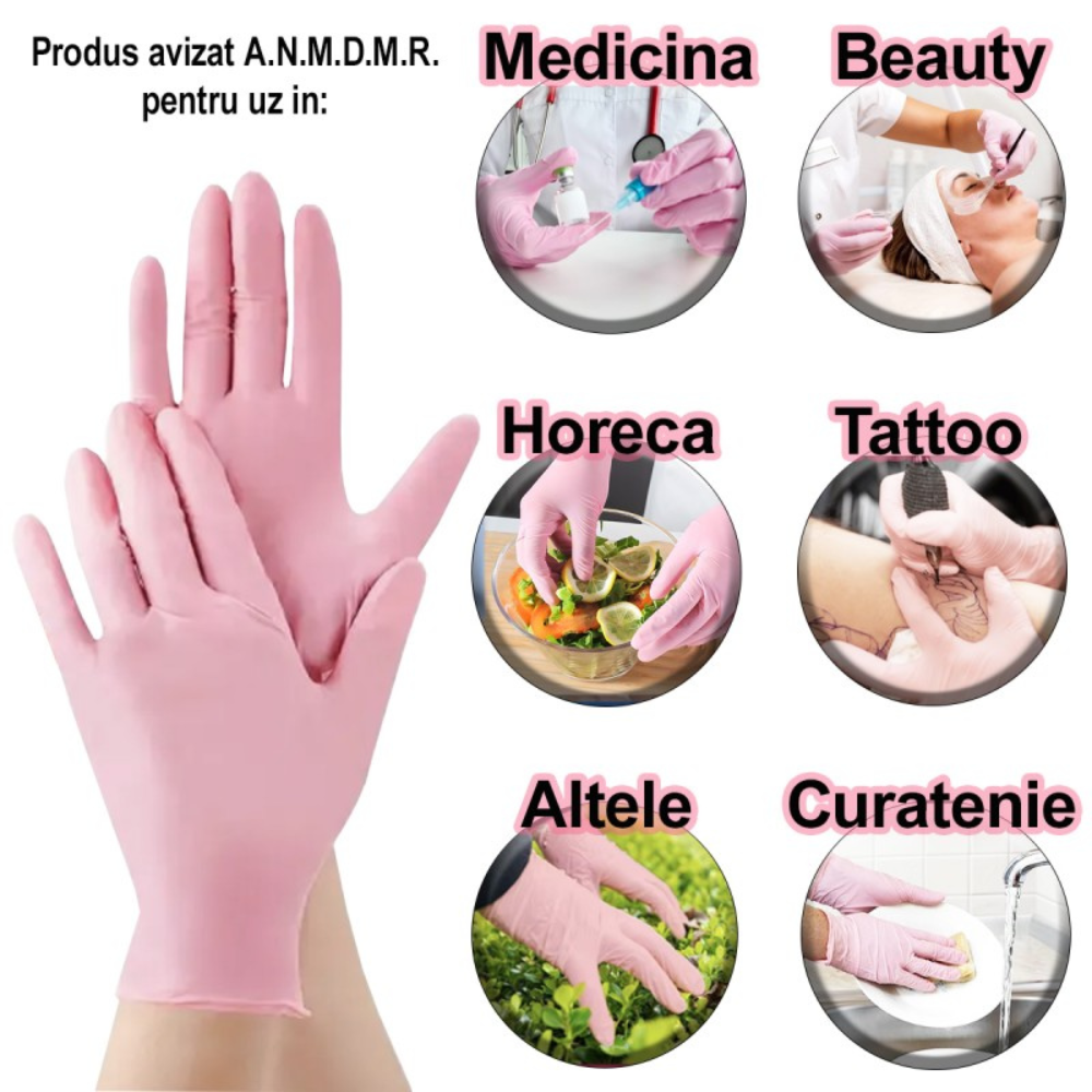 Set Manusi unica folosinta, Nitril 100buc, Roz