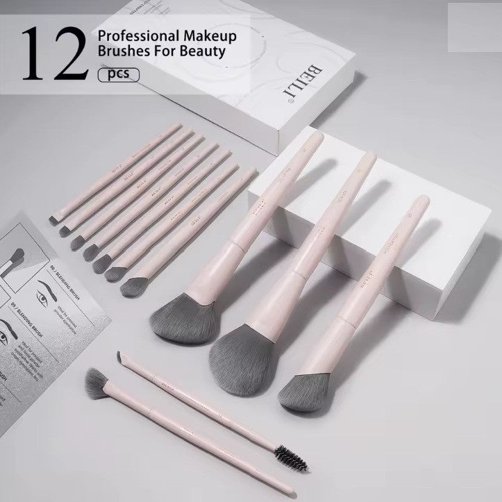 Set 12 pensule make-up Beili Pink Cream + Suport Cilindric + Burete Beili