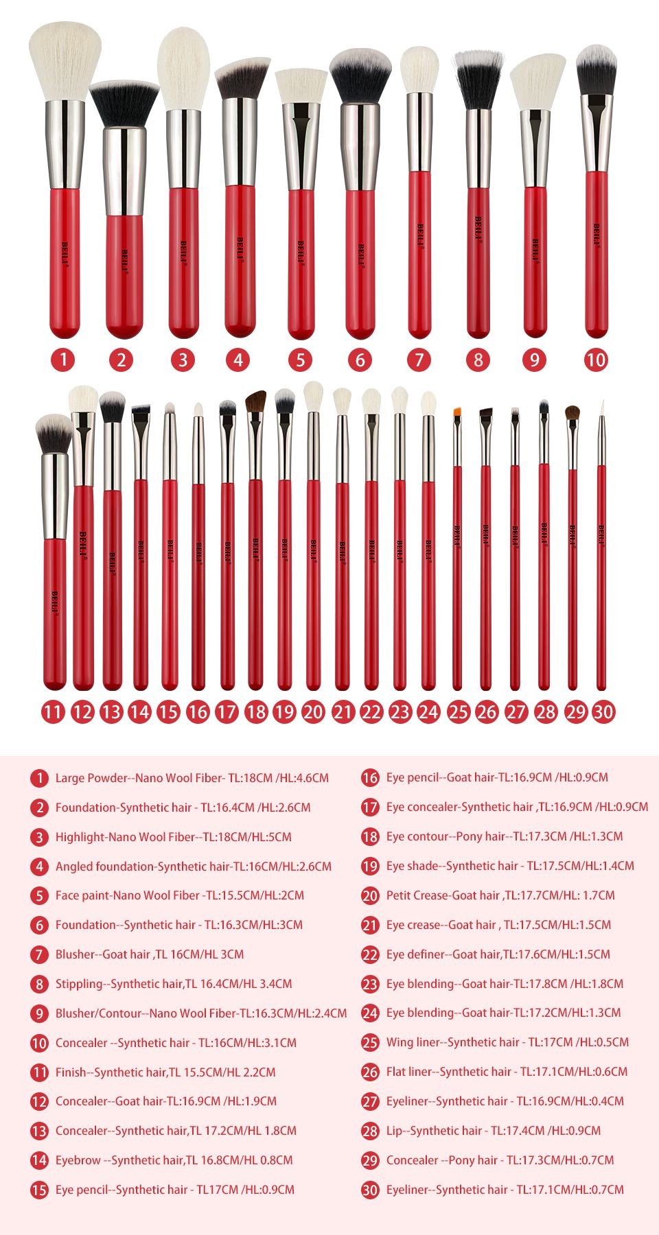 Set 25 pensule make-up Beili Red